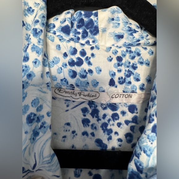 Vintage 50’s Handmade White Blue Floral Shirt Waister Flared Skirt Cotton Dress - Picture 4 of 6